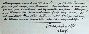 Bild 1. Letzter Absatz aus der 64seitigen Handschrift von Rudolf Diesel .Theorie und Construction eines rationellen Wärmemotors“