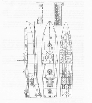 Fig. 3. Sketch project of an unrealized drive variant of the “Forelle” from May 1955 with the only general plan available to date. (Drawing: Heiner Theuerkauf)